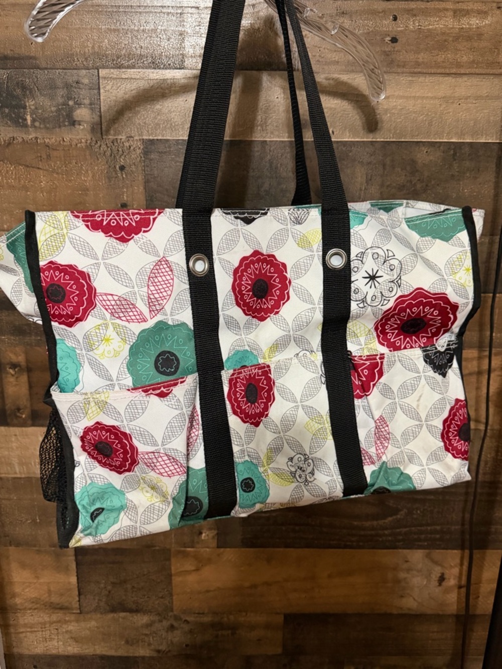 Thirty-One Stylish Floral Canvas Tote Bag - Red, Teal, Black